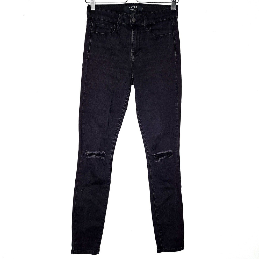 DSTLD High Waisted Skinny Jeans 25 Black Distressed Knee Denim Pants W02-16-012